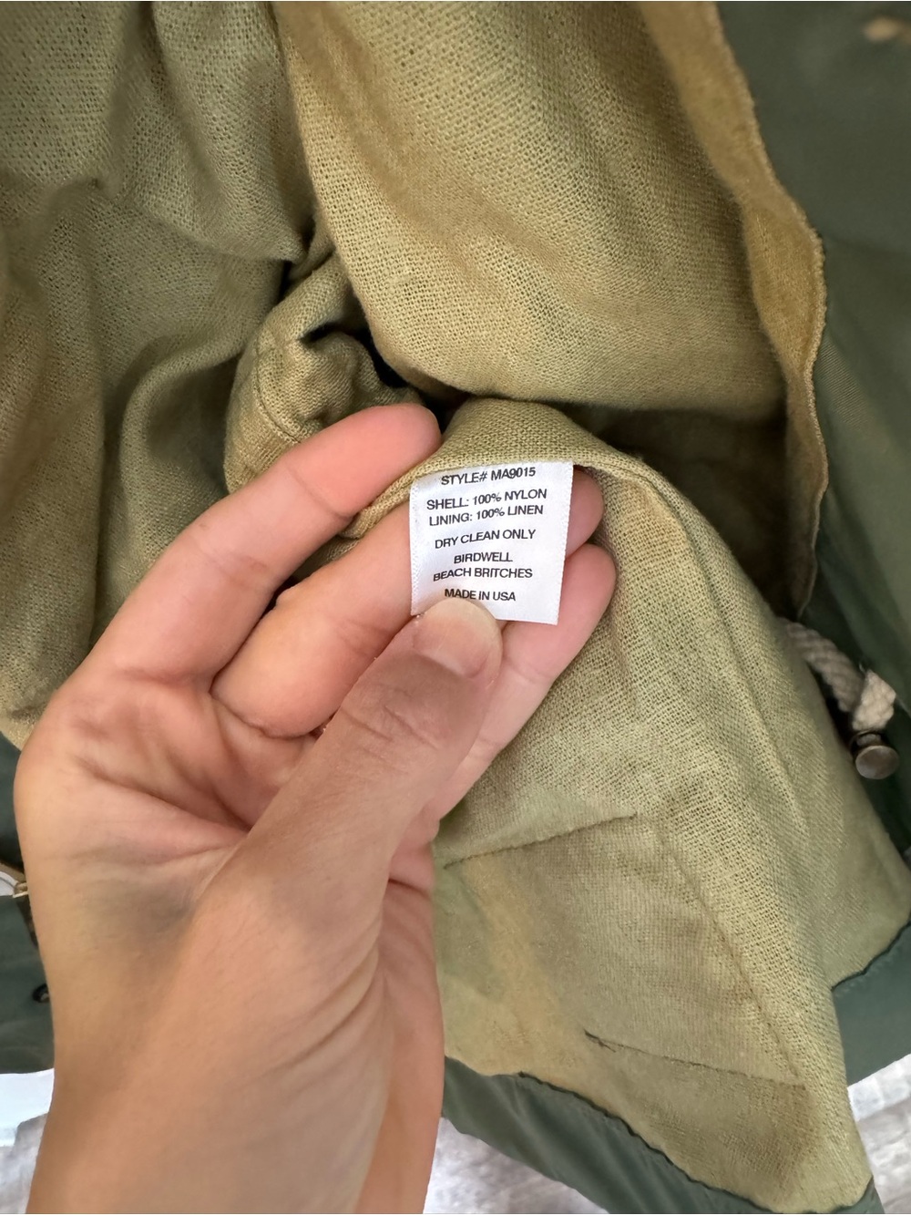Birdwell Beach Britches M9015 Field Jacket Green Nylon Linen Lined Made USA S - Picture 8 of 9